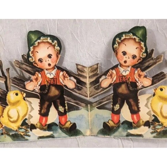 Norway Die Cut Fold Out Table Decor Kids Chicken Paper Dolls Baby Easter Elf Vtg - Picture 6 of 16